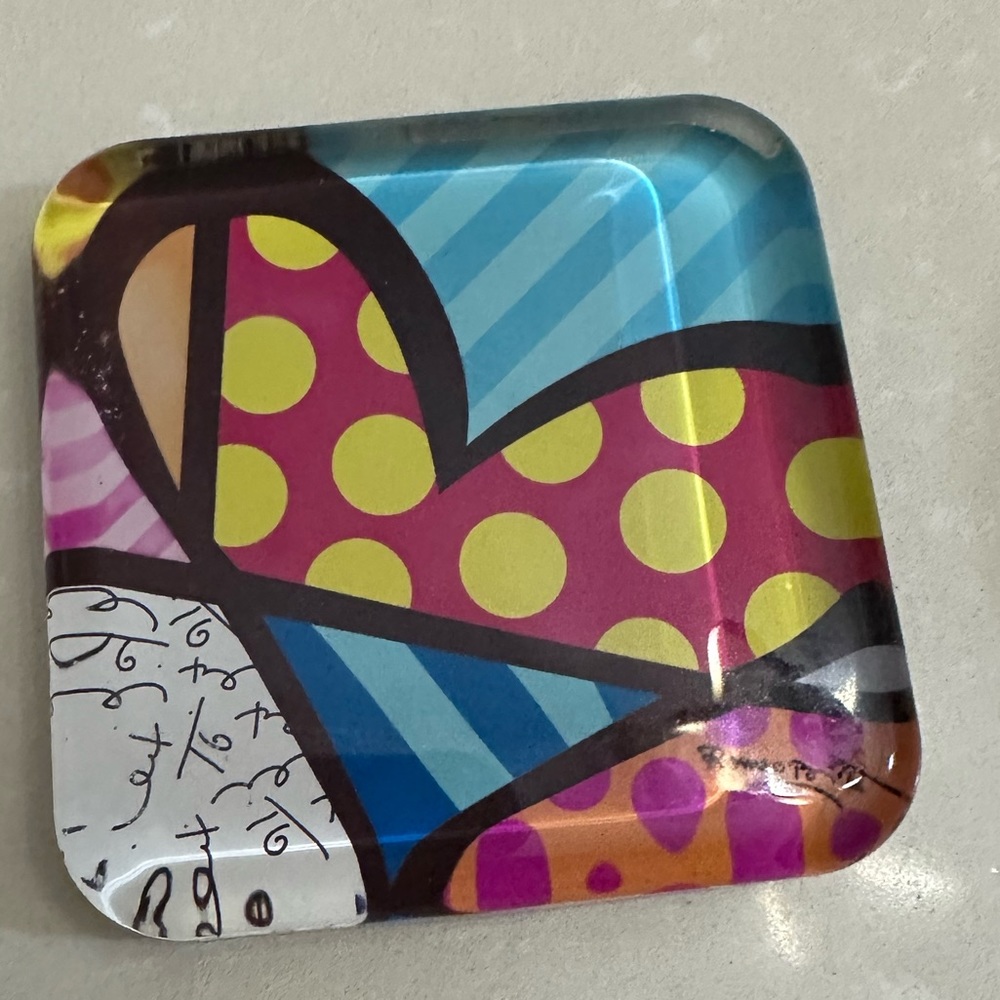 Romero Britto glass heart paperweight.